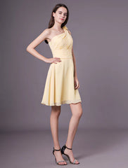 Short One Shoulder Chiffon Wedding Party Bridesmaid Dresses