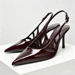 Luxury Designer Pumps Pointed Toe Patent Leather Slingback High Heel