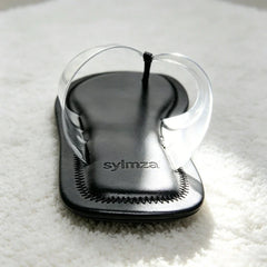 Transparent PVC Clip Toe Flip Flops Round-Toe Sewing Detail Flat Sandals Beach Sandals Sandalias