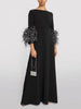 Elegant Feathers Half Sleeve Boat Neck Pleated Solid Color Floor Length Wrap Evening Maxi Dress
