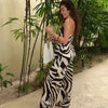 Casual Print Halter Backless Button Tops And Wide Leg Pants 2 Piece Suit