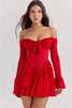 Elegant Strapless Backless Off-shoulder Long Flare Sleeve Pleated Club Party Mini Dress