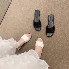 Minimalist Single Band Slide Sandals Solid Color Slippers Outdoor Sandy Beach Open Toe Flat Shoes