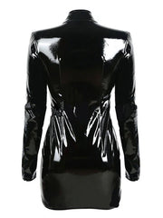 Pole Dance Costumes PVC Cut Out Metallic Buckle Bodycon Dress