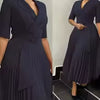 Elegant Notched Collar Half Sleeve Belt Waisted Mid Calf Professional Dresses