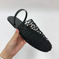 Novelty Mesh Flat Sandals Designer Weaving Hollow Breathable Mules Slippers Light Comfort Slingbacks Slide Sandals