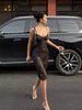 Elegant Lace Strap High Waist Slim Wrapped Hip Mid Length Dress