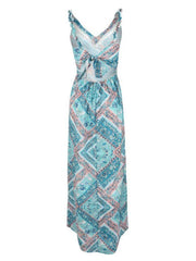 Backless Sleeveless Cut Out Knotted Bohemian Printed Maxi Dress