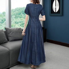 Denim V-neck Embroidery Dresses Beading Style