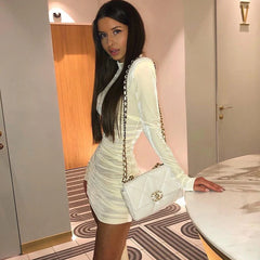 Solid Turtleneck Long Sleeve Slim Fit Party Dresses