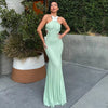 Elegant Off Shoulder Butterfly Appliques See Through Hollow Out Halter Maxi Dress