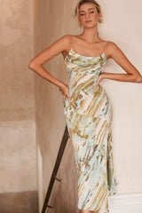 Well Versed Pleated Bust Front Split Dress Mint Multi