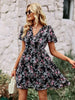 Casual Floral Printed V-Neck Short Sleeve Loose Mini Dress
