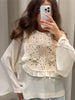 Elegant Embroidered Floral Shirt Flared Sleeves Round Necks Loose Tie Up Top Skirt Two Pcs set