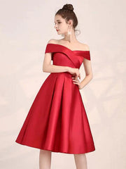 Elegant Off Shoulder Knee Length Formal Satin Cocktail Party Dress