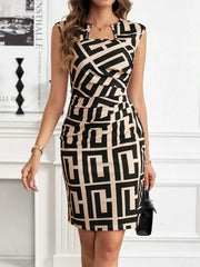 A Geometric Knitted Slimming Knee-Length Elastic Sleeveless Dress