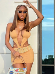 Hollow Halter Skinny Party Sleeveless Bodycon Dress