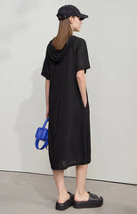 Casual Office Lady Solid Color Mesh Hood Loose Light Comfort Knit Dresses