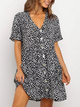 V-Neck Printed Buttons Beach Short Dress Vestidos