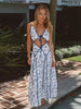 Chic Printed Hollow Out Beach Sleeveless Backless Maxi Dress