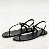 Concise Clip Toe Flat Sandals Ankle Strap Buckle Gladiator Sandals for Girl Luxury Metal Detail Beach Shoes