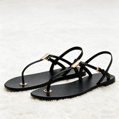 Concise Clip Toe Flat Sandals Ankle Strap Buckle Gladiator Sandals for Girl Luxury Metal Detail Beach Shoes