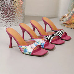 Camouflage Totem Square Toe Slippers Striptease Wedding Thin High Heel