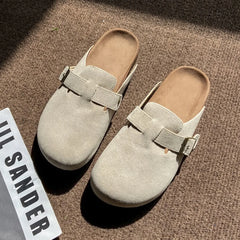 Comwarm Suede Clogs Home Slippers Leather Mules Men Cork Footbed Sandals Potato Shoe with Arch Support For Beach
