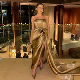 Elegant Mermaid Strapless Draped Side Slit Ruffles Birthday Party Maxi Dress