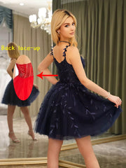 Elegant Open Shoulder Sparkling Leaf Applique Cocktail Dress