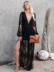 Maxi V-Neck Half Sleeves Lace Bohemian Long Dress