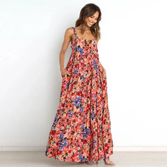 Print Sleeveless Backless Maxi Dress