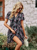 Casual Floral Printed V-Neck Short Sleeve Loose Mini Dress