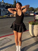 Casual Deep V-Neck Sleeveless Backless Pleated Elasticity Beach Party Mini Dress