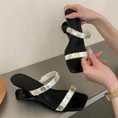 Design Narrow Band Button Hollow Strange Heel