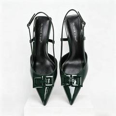 High-quality Patent Leather Slingbacks Pumps Pointed Toe Thin High Heel