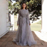Full Lace Mermaid Boat Neck Crystal Handmade Evening Dresses