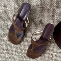 High Quality Faux Suede Brand Slippers Square Toe Clip Toe High Heel