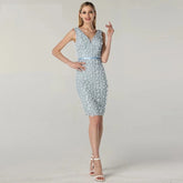 Handmade Flowers Pearls Evening Party Dress
