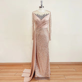 Elegant Long Sleeves Bead Evening Party Dresses