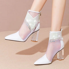 Rubber Soled Dance Boots Spring Pointy Rhine-diamond Tassel High Heel