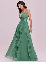 Prom A-Line Sleeveless Backless Floor Length Chiffon Dresses