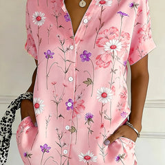 Women's Button-Up Short Sleeve Printed Shirt