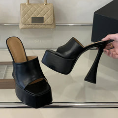 Chunky Platform Slippers Concise Open Toe Square High Heel
