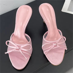 Open Toe Butterfly-knot Breathable Holes Mesh Slippers Thin High Heel