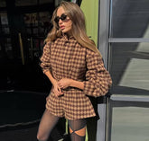 Casual Full Sleeve Zipper Jacket High Waist Pockets Shirt And Shorts 2 Piece Suit