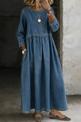 Women's Round Neck Long Sleeve Denim Dress