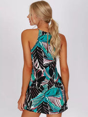 Casual Printed Halter Bohemian Shift Mini Dress Street Wear