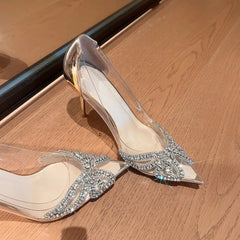 Pointed Transparent PVC Rhinestone Wrapped Back Buckle High Heel