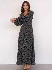Elegant V-neck Boho Bishop Sleeve Floral Maxi Dress